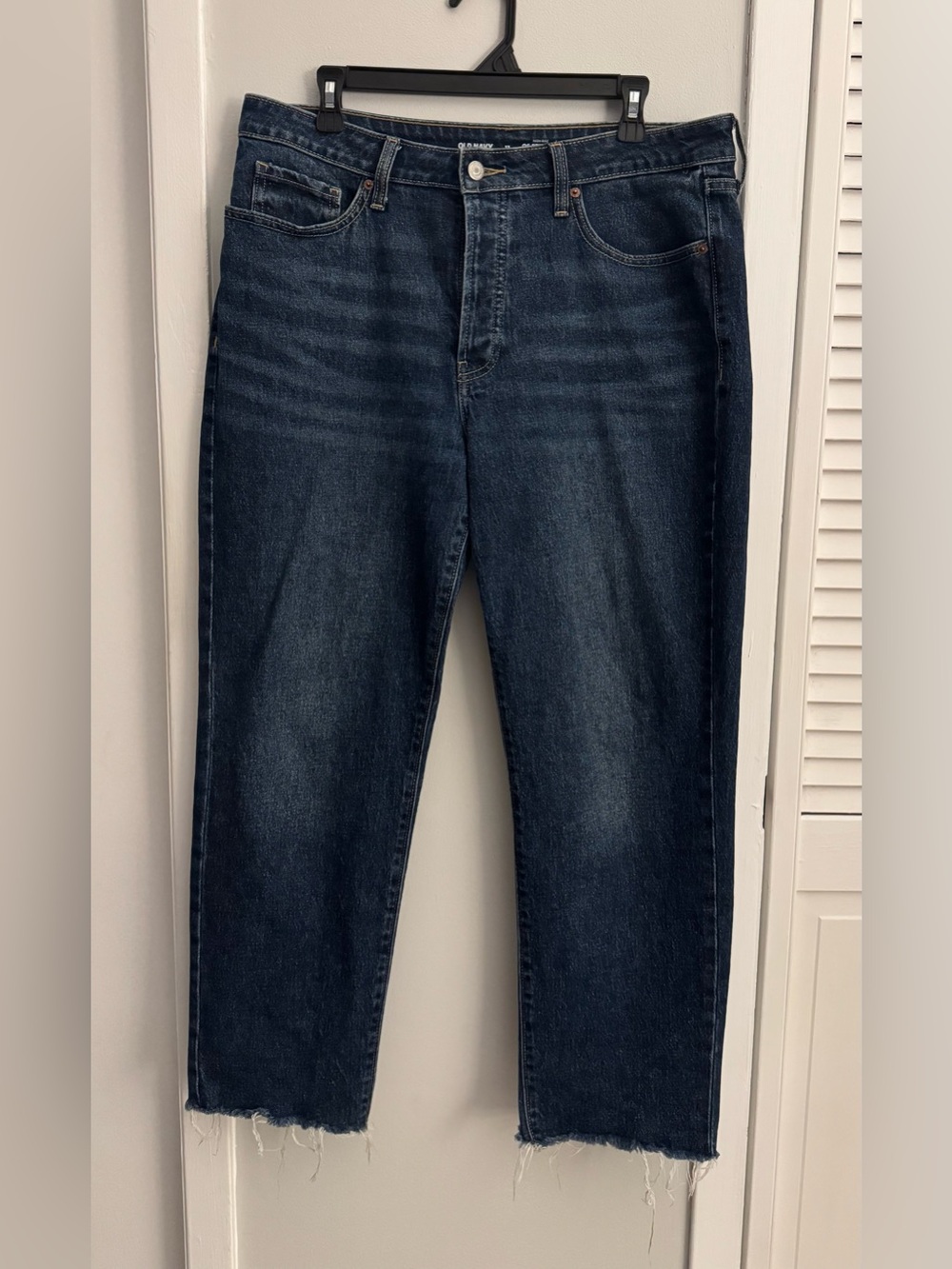 Old Navy High Rise OG Straight Jeans Size 12 Dark Wash Raw Hem Crop
